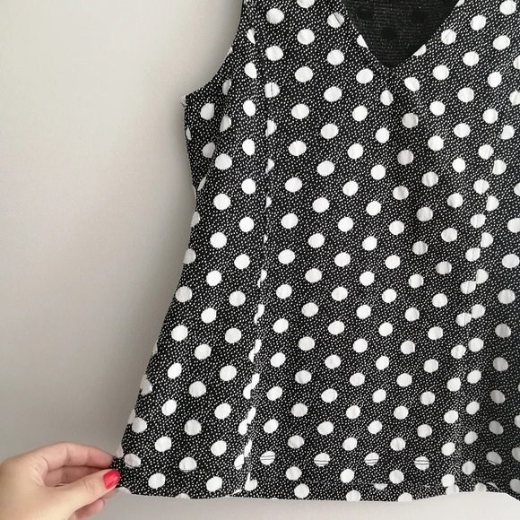 Anthropologie Maeve Polka Dot Jacquard V-Neck Tank Blouse in Black White XS - Picture 6 of 16